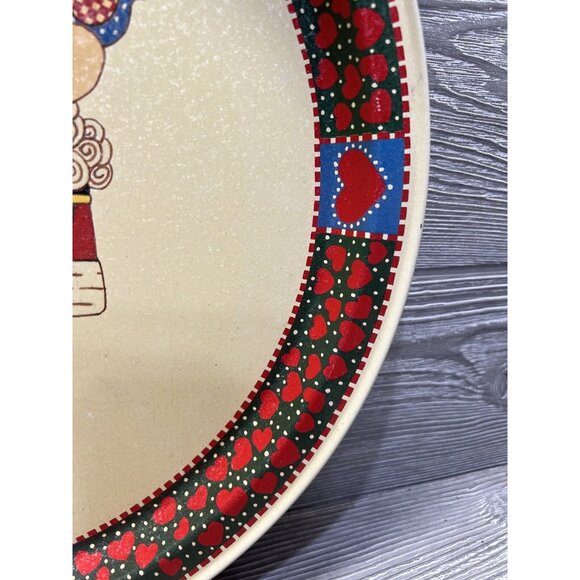 Vintage 1994 Metal Patchwork Folk Art Santa Christmas Round Serving Tray 13.25” - Picture 3 of 5